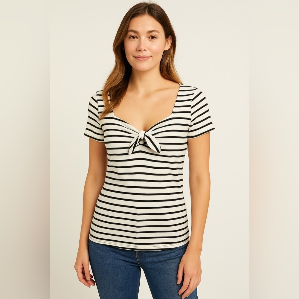 American Living Striped Tie-Front Top (Size M)